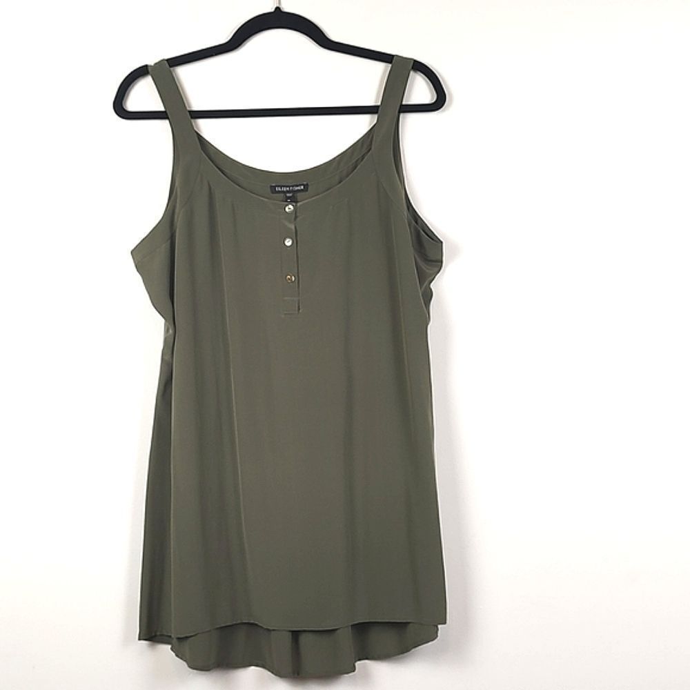 Eileen Fisher Green Silk Tunic Tank Top Size M
